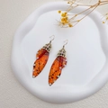 Orange butterfly wing earrings with shimmering rhinestones on a vintage bronze hook - Lux Orange Rhinestone-Bronze