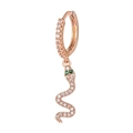Boucles d'oreilles serpent en or rose avec zircons blancs et yeux en pierres vertes - EH00747 Or Rose