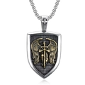Pendentif bouclier argenté avec épée ailée dorée et arrière-plan à texture noire - Pendentif Archange Style 1 Bicolore Or (A0506-2) (Pendentif Uniquement (Sans Chaîne))