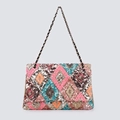 Embroidered sequin shoulder bag with multi-color diamond pattern and chain strap - Colorful Diamond