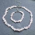 Irregular natural pink crystal stone necklace and bracelet jewelry set for women - Bracelet / Rose Quartz