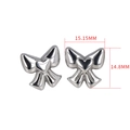 Silver bow and heart stud earring in stainless steel with dimension measurements - BE45243A0W0 Silver Bow Heart