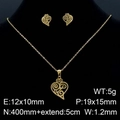 Golden heart-shaped stainless steel jewelry set with hollow pendant and matching studs - Gold