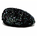 Classic black beret hat with shimmering iridescent sequins and a trendy finish - Cyan