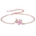 Bracciale in oro rosa con impronta di zampa, zircone rosa a cuore e cristalli - Bracciale Orma / Zircone Rosa Oro Rosa