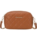 Brown quilted camera bag with gold logo and adjustable leather shoulder strap - Brown