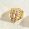 Mehrlagiger 14K vergoldeter Ring mit lila Zirkonia-Steinen im luxuriösen Design-Stil - Lila Zirkon