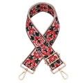 Close-up of ethnic floral jacquard bag strap with gold metal buckles on white background - B10-13/Gold