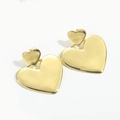 Polished golden heart stud earrings with minimalist hammered metallic finish for women - Heart (Gold)