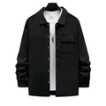 Veste chemise tricotée rétro pour homme noire avec texture sergé et poche - S / Noir