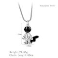 Silver stainless steel astronaut pendant necklace with black mask detail on snake chain - Silver