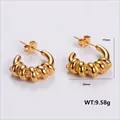 Golden chunky twisted rope hoop earrings in 304 stainless steel, C-shaped hollow design - Amleh001