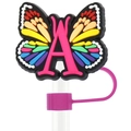 Copertura cannuccia a farfalla arcobaleno con lettera A rosa, accessorio in PVC - Lettera A