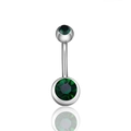 Silver stainless steel belly button ring with two dark green faceted round zircons - Dark Green