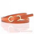 Slim orange PU leather waist belt for women with golden double ring buckle - Camel