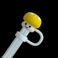 Reusable silicone straw cover cap with yellow mushroom smile design on black background - Polka Dot Mushroom-Yellow / 10mm