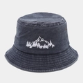 Detail der Bergstickerei und Kupferösen auf dem gewaschenen Denim-Anglerhut - M (56-58cm) / Marineblau