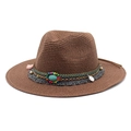 Bruine strooien cowboyhoed met etnische kralenband en turquoise voor zonbescherming - M (56-58cm) / Bruin