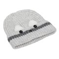 Detailed view of gray knit beanie with 3D cute dog ears and button eyes decor - One Size / Light Grey Dark Grey Stripe(D)