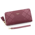 Purple long women wallet with quilted pattern, fringe zipper and wrist strap - Rose Red