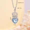Silver necklace with crown-topped blue heart crystal pendant and zircon details - Heart Crown Silver 399