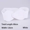 White 5.8cm wide elastic waist belt with faux leather teardrop buckle and 80cm length - 80cm Extended / White
