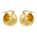 Polished gold plated hammered ball hoop earrings with textured geometric design for women - VE1042 Faceted Geometric / Gold