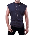 Men's loose sleeveless crew neck t-shirt in dark grey finish with fabric texture detail - Navy Blue
