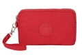 Red nylon phone pouch with triple zip compartments and removable wrist strap - Red