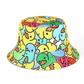 Detail of colorful cartoon duck print on twill cotton fabric of a sun bucket hat - M (55-58cm) / 3# Multi-colored Doodle Duck