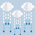 3D paper white clouds with blue gradient raindrops for birthday party wall decoration - Cloud Raindrop Hanging Decoration (Y-00400-1)