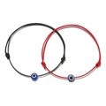 Detail of red and black braided evil eye bracelets with adjustable knots and blue beads - 2Pcs Set/Red Black Single Bead (ZJ7769)