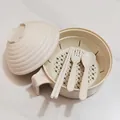 Eco-friendly wheat straw noodle bowl set in beige with lid and matching utensils - Drainage Style 5-Piece Set / Nordic Beige