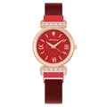 Elegant rose gold women's watch with red starry sky dial and magnetic mesh strap - Red