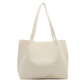 Bolso tote minimalista de cuero blanco crema con costura vertical y correas de hombro - Blanco