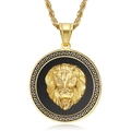 Collana con ciondolo testa di leone placcato oro e motivo greco su catena intrecciata - Solo ciondolo dorato