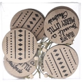 Round wooden Christmas pendant set with laser engraved patterns and green cotton cords - Spherical