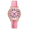 Reloj de mujer oro rosa con esfera rosa, números romanos y correa de cuero rosa liso - Solo reloj / Rosa