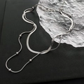 S925 silver double layer necklace featuring a flat snake chain and a dainty beaded chain - 05-M11 Double Layer Snake & Ball Chain Silver