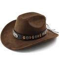 Classic brown suede cowboy hat with silver bull head and star decorative band detail - Coffee