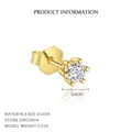 Elegant 925 sterling silver stud earrings in gold finish with zircon and tassel chain - Gold / Single White Zirconia