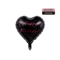 18-inch heart-shaped black foil balloon with pink Happy Birthday text for party decor - 18-inch Heart Black Happy Birthday