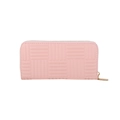 Lange Damen-Geldbörse aus rosa Leder mit geometrischer Prägung und goldenem Reißverschluss - Rosa