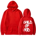 Red hooded sweatshirt with front pocket and Child of God back print in white lettering - S / Red