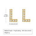 L-shaped gold plated copper stud earrings with AAA cubic zirconia in a set of two - Letter L