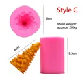 Detail of pink silicone Christmas tree candle mold with size specs: 6cm diameter and 8.5cm height - Model C Cedar 200g