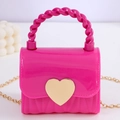 Leuchtend rosa Jelly-Handtasche mit goldenem Herzverschluss und Webgriff für Damen - Rosarot