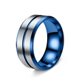 Men's two-tone stainless steel ring with silver brushed finish and blue inner polished band - Blue and Silver