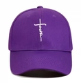 Deep purple cotton baseball cap with white Faith cross embroidery on a white background - Purple With White Embroidery