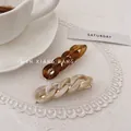 Elegant amber and marble resin chain hair clips with gold metal base set for women - No. 3 Combination (Amber & Marble White Chain Set)